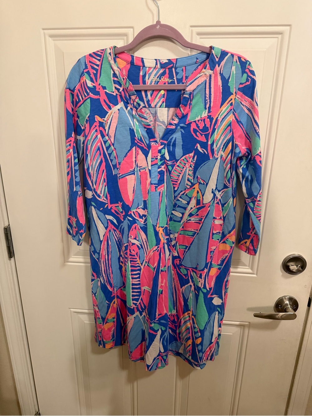 Lilly Pulitzer Blue Multicolor Surfboard-Print Tunic Dress